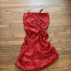 Lucy in the Sky Red Sparkle Chain-Strap Mini Dress
